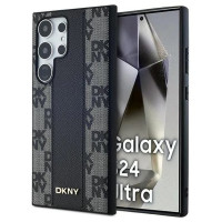 Dkny Leather Checkered Mono Pattern MagSafe Case for Samsung Galaxy S24 Ultra - Black