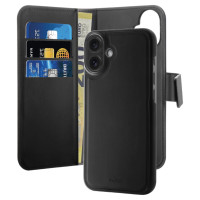 Puro Wallet Detachable MagSafe 2in1 PU Leather Case with Flap and Wallet for iPhone 16 - Black
