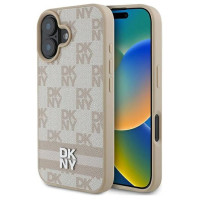 Dkny Checkered Pattern & Printed Stripes iPhone 16 Case - Pink
