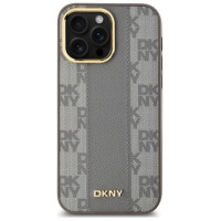 Dkny Leather Checkered Mono Pattern MagSafe iPhone 14 Pro Max Case - Beige
