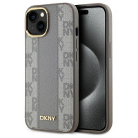 Dkny Leather Checkered Mono Pattern MagSafe iPhone 15 Plus Case - Beige