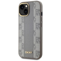 Dkny Leather Checkered Mono Pattern MagSafe iPhone 15 Plus Case - Beige