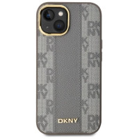 Dkny Leather Checkered Mono Pattern MagSafe iPhone 15 Plus Case - Beige