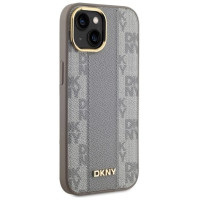 Dkny Leather Checkered Mono Pattern MagSafe iPhone 15 Plus Case - Beige