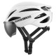 Rockbros Bike Helmet with Visor, Detachable UV Goggles, Unisex, Glossy - White