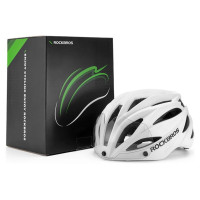 Rockbros Bike Helmet with Visor, Detachable UV Goggles, Unisex, Glossy - White