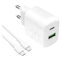 Puro PROLITE 20W USB-A / USB-C wall charger + USB-C - USB-C cable 1.2m - white