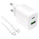 Puro PROLITE 20W USB-A / USB-C wall charger + USB-C - USB-C cable 1.2m - white