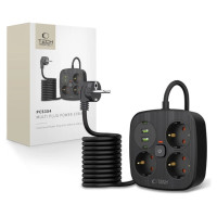Tech-Protect PCS3X4 power strip, 3 sockets, 2xUSB-A, 2xUSB-C 200 cm - black