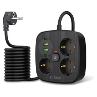Tech-Protect PCS3X4 power strip, 3 sockets, 2xUSB-A, 2xUSB-C 200 cm - black