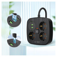 Tech-Protect PCS3X4 power strip, 3 sockets, 2xUSB-A, 2xUSB-C 200 cm - black