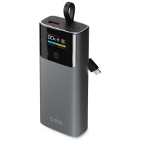 SBS 10000mAh PD 20W Powerbank with LCD Display and Built-in USB-C Cable - Gray