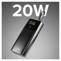SBS 10000mAh PD 20W Powerbank with LCD Display and Built-in USB-C Cable - Gray