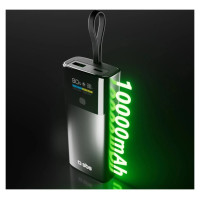 SBS 10000mAh PD 20W Powerbank with LCD Display and Built-in USB-C Cable - Gray