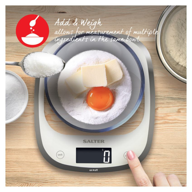 Salter 1050 WHDR White Curve Glass Electronic Digital Kitchen Scales
