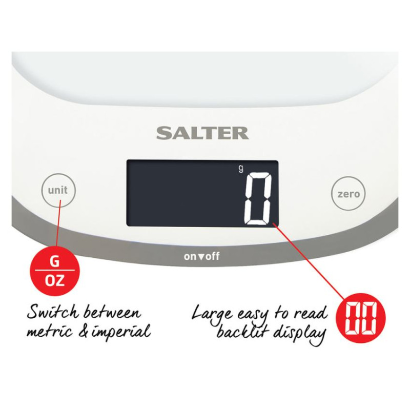 Salter 1050 WHDR White Curve Glass Electronic Digital Kitchen Scales