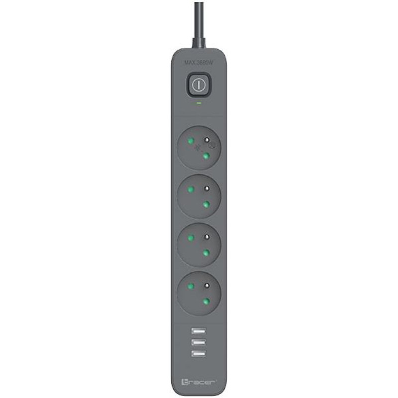 Tracer 47027 Power Line+ 1.5m (4 outlets +3x USB A, 5V 2,4A)