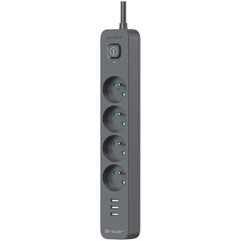 Tracer 47027 Power Line+ 1.5m (4 outlets +3x USB A, 5V 2,4A)