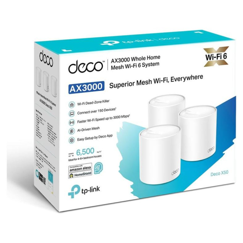 Tp-Link Wireless Router|TP-LINK|Wireless Router|3-pack|2900 Mbps|Mesh|Wi-Fi 6|3x10/100/1000M|Number of antennas 2|DECOX50(3-PACK)