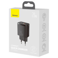 Baseus Compact fast charger USB / USB Type C 20W 3A Power Delivery Quick Charge 3.0 black (CCXJ-B01)