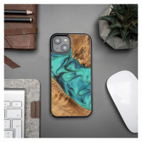 Bewood Wood and resin case for iPhone 15 Plus Bewood Unique Turquoise - turquoise and black