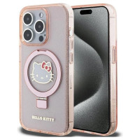 Hello Kitty Ring Stand Glitter Electrop Logo MagSafe Case for iPhone 15 Pro - Pink