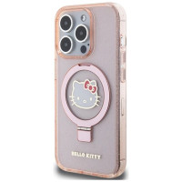 Hello Kitty Ring Stand Glitter Electrop Logo MagSafe Case for iPhone 15 Pro - Pink