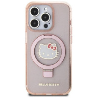 Hello Kitty Ring Stand Glitter Electrop Logo MagSafe Case for iPhone 15 Pro - Pink