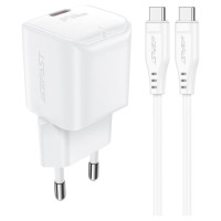 Acefast A77 Mini PD 30W GaN wall charger + USB-C cable - white