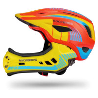 Rockbros TT-32SOYB-S children's bicycle helmet with detachable chinbar, size S - yellow-orange