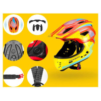 Rockbros TT-32SOYB-S children's bicycle helmet with detachable chinbar, size S - yellow-orange