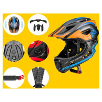 Rockbros TT-32SOBL-M children's bicycle helmet with removable chinbar, size M - black and orange