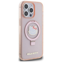 Hello Kitty Ring Stand Glitter Electrop Logo MagSafe Case for iPhone 15 Pro Max - Pink