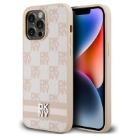 Dkny Leather Checkered Mono Pattern & Printed Stripes case for iPhone 14 Pro Max - pink