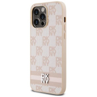 Dkny Leather Checkered Mono Pattern & Printed Stripes case for iPhone 14 Pro Max - pink
