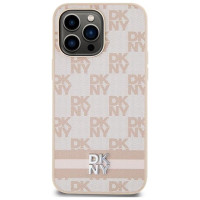 Dkny Leather Checkered Mono Pattern & Printed Stripes case for iPhone 14 Pro Max - pink