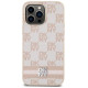 Dkny Leather Checkered Mono Pattern & Printed Stripes case for iPhone 14 Pro Max - pink
