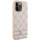 Dkny Leather Checkered Mono Pattern & Printed Stripes case for iPhone 14 Pro Max - pink