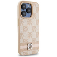 Dkny Leather Checkered Mono Pattern & Printed Stripes case for iPhone 15 Pro Max - pink