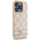 Dkny Leather Checkered Mono Pattern & Printed Stripes case for iPhone 15 Pro Max - pink