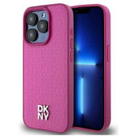 Dkny Leather Monogram Pattern Metal Logo MagSafe Case for iPhone 15 Pro - Pink