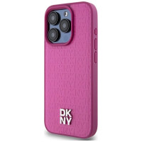 Dkny Leather Monogram Pattern Metal Logo MagSafe Case for iPhone 15 Pro - Pink