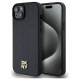 Dkny Leather Monogram Pattern Metal Logo MagSafe Case for iPhone 15 Plus / 14 Plus - Black
