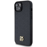 Dkny Leather Monogram Pattern Metal Logo MagSafe Case for iPhone 15 Plus / 14 Plus - Black