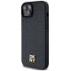 Dkny Leather Monogram Pattern Metal Logo MagSafe Case for iPhone 15 Plus / 14 Plus - Black