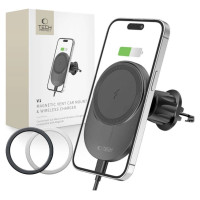 Tech-Protect MM15W-V1 Car Phone Holder with MagSafe 15W Inductive Charger for Air Vent - Black