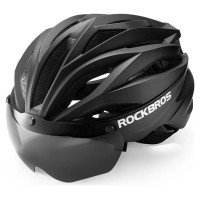 Rockbros Bike Helmet with Visor, Detachable UV Protective Goggles, Unisex - Black