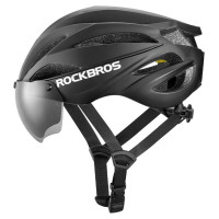 Rockbros Bike Helmet with Visor, Detachable UV Protective Goggles, Unisex - Black
