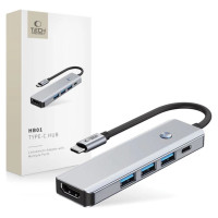 Tech-Protect HB01 HUB Adapter 5in1 USB-C + USB3.0 + HDMI 4K 60Hz + PD100W - gray