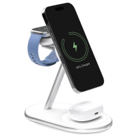 Puro Mag Station Qi2 3-in-1 Wireless Charger Compatible with MagSafe - White